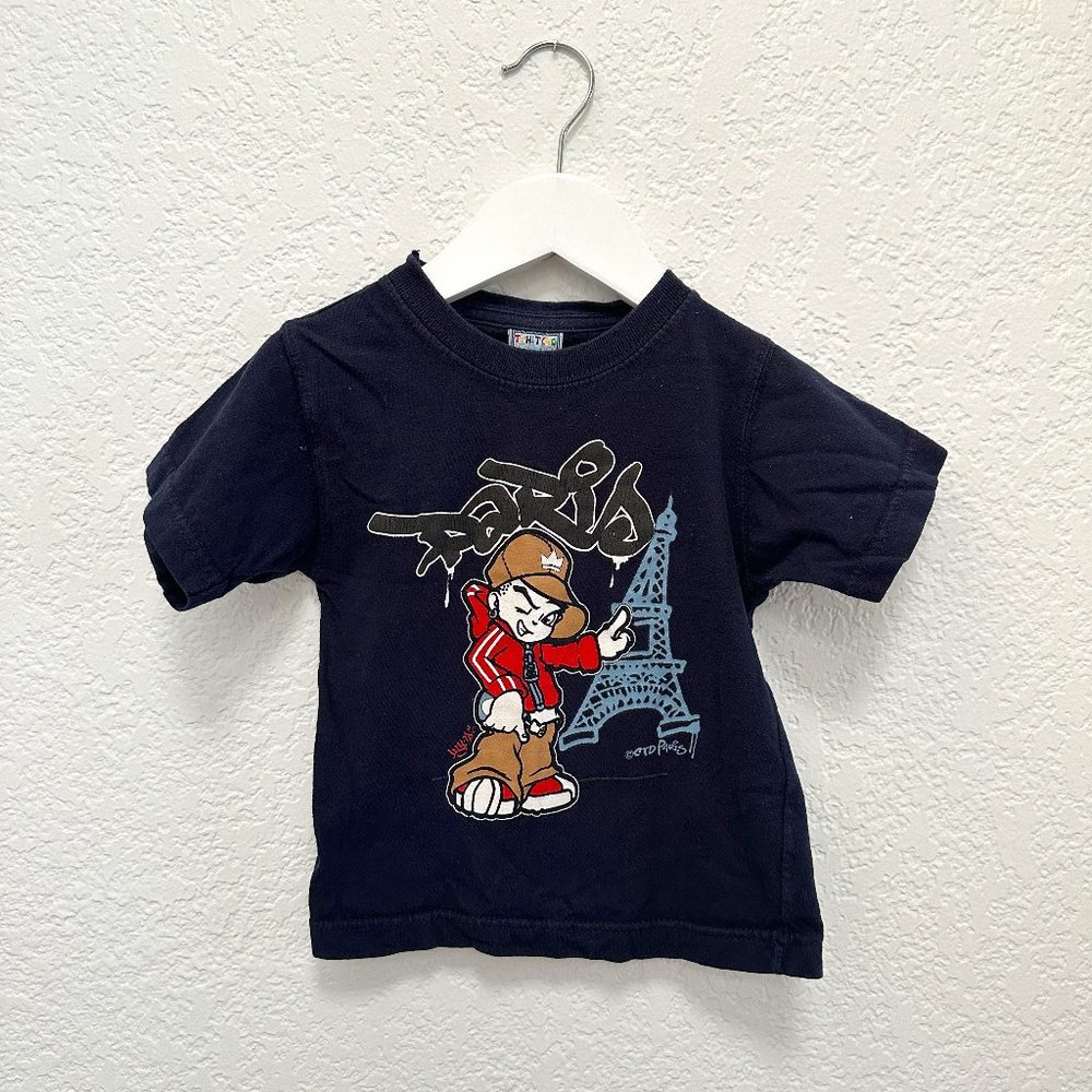 Vintage 90s CTD Paris Kid Graphic Tee 2T Dark Blue
